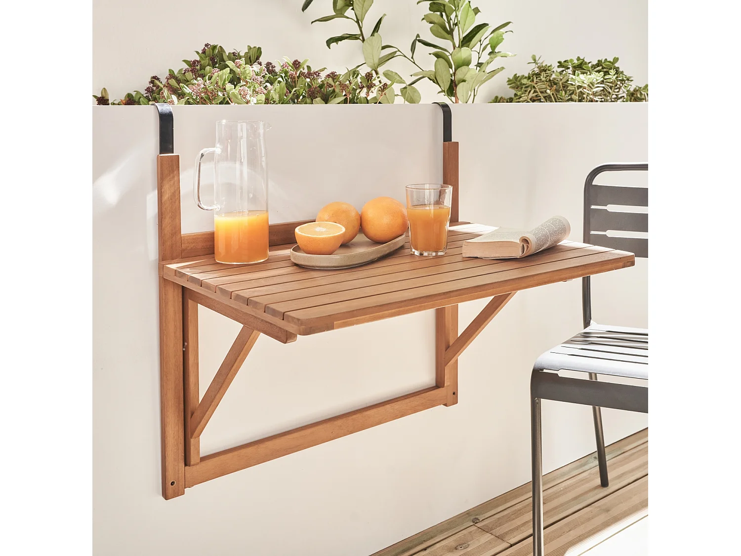 Tavolino in legno, rettangolare, pieghevole, 70x50cm, marrone naturale