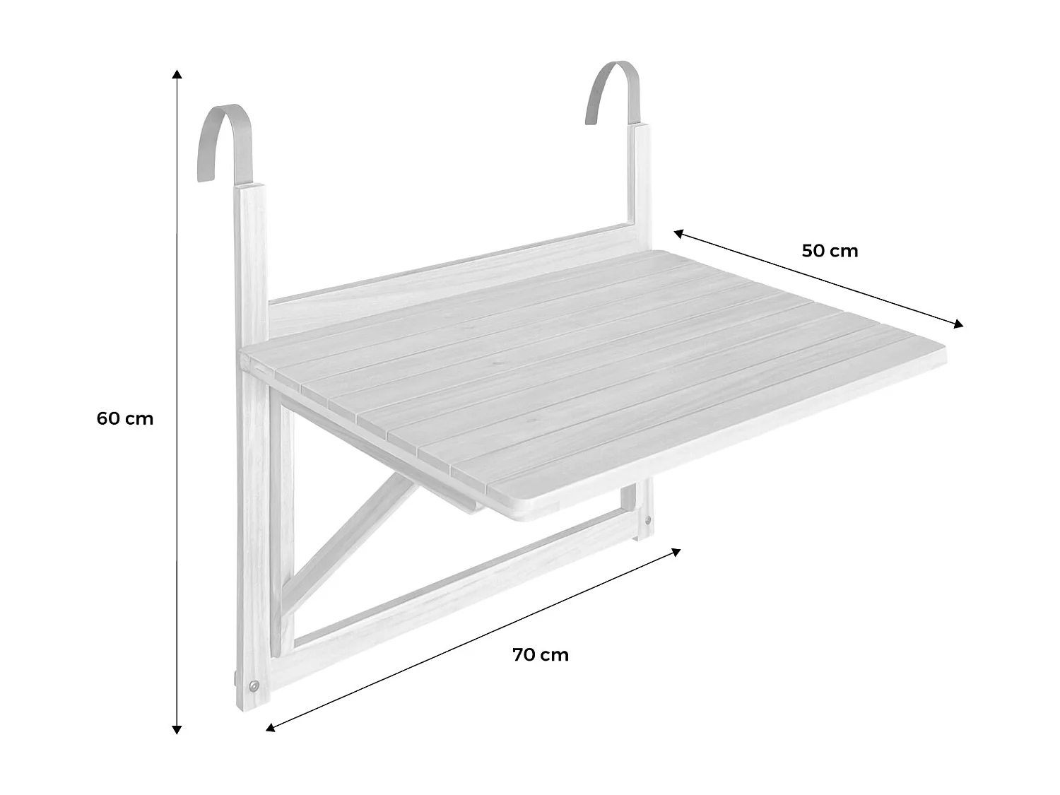 Tavolino in legno, rettangolare, pieghevole, 70x50cm, marrone naturale