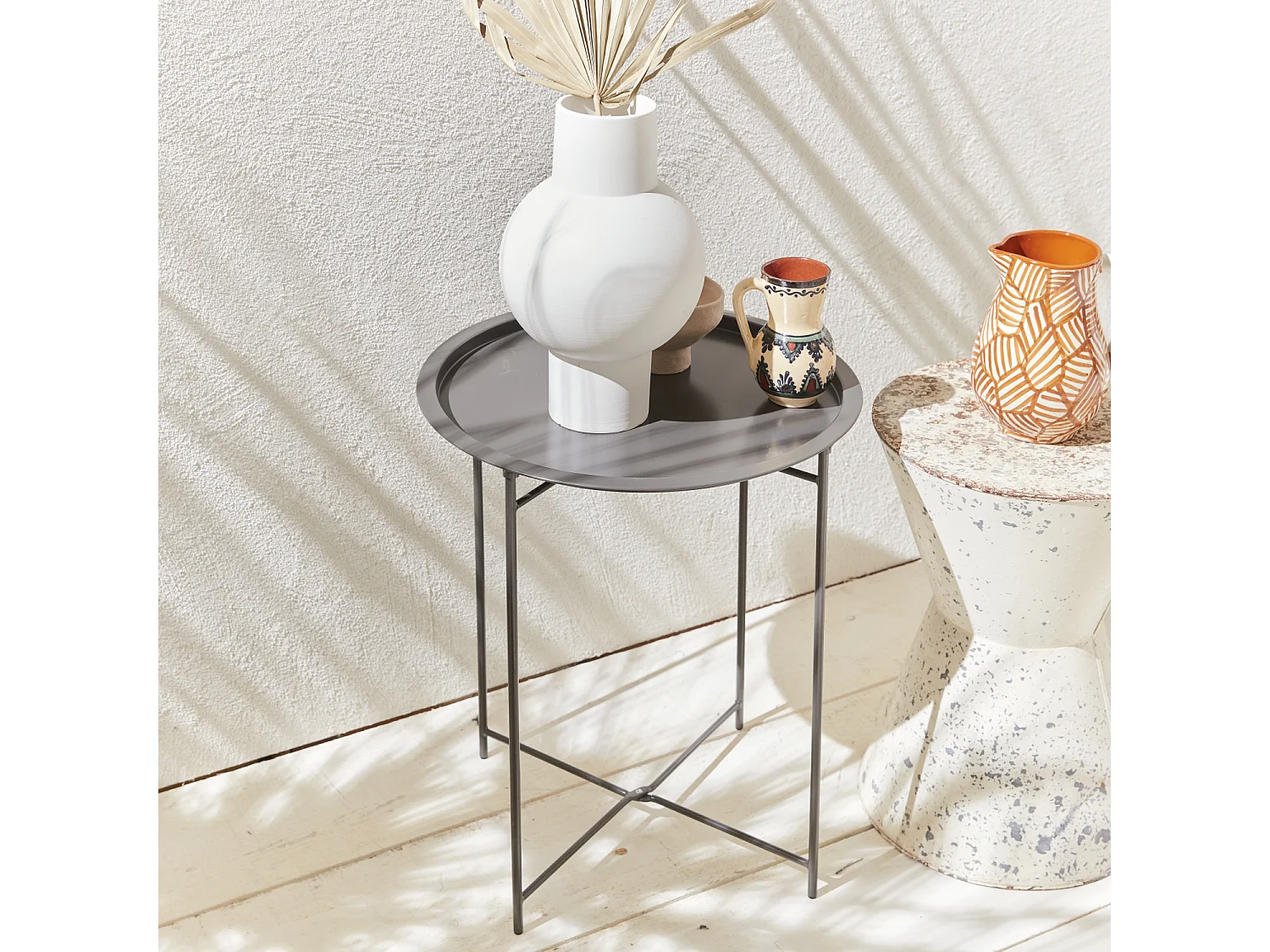 Table basse ronde – Alexia gris anthracite – Table d'appoint ronde Ø46cm. acier thermolaqué.