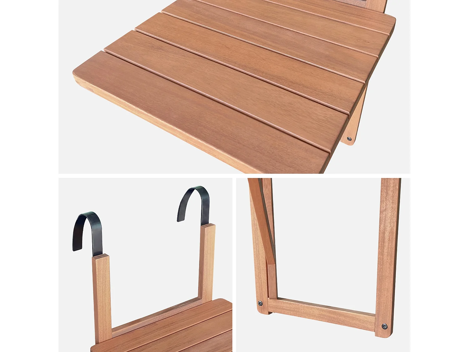 Table d'appoint en bois pour balcon. carrée. rabattable. hauteur ajustable