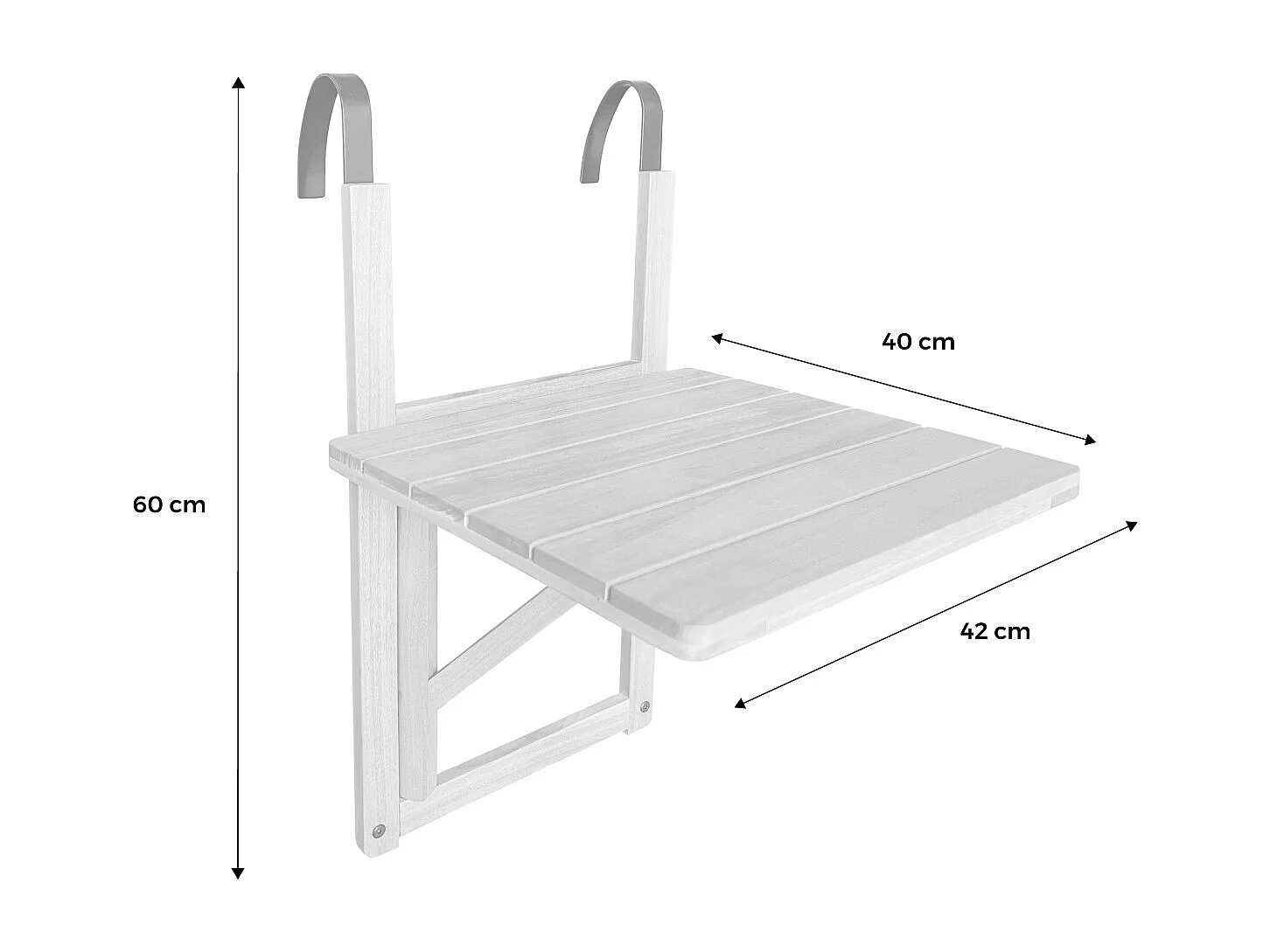 Table d'appoint en bois pour balcon. carrée. rabattable. hauteur ajustable