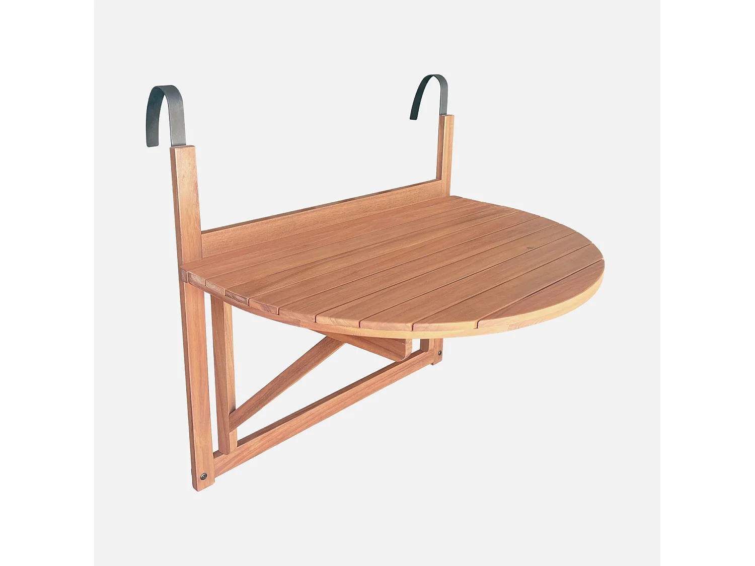 Tavolino in legno, semirotondo, pieghevole, 70cm, marrone naturale