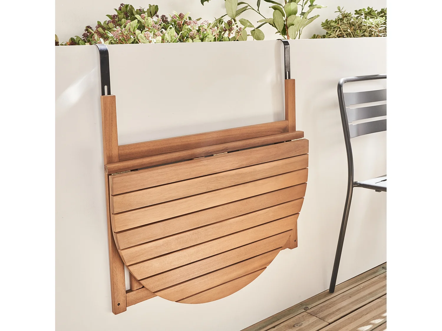 Tavolino in legno, semirotondo, pieghevole, 70cm, marrone naturale