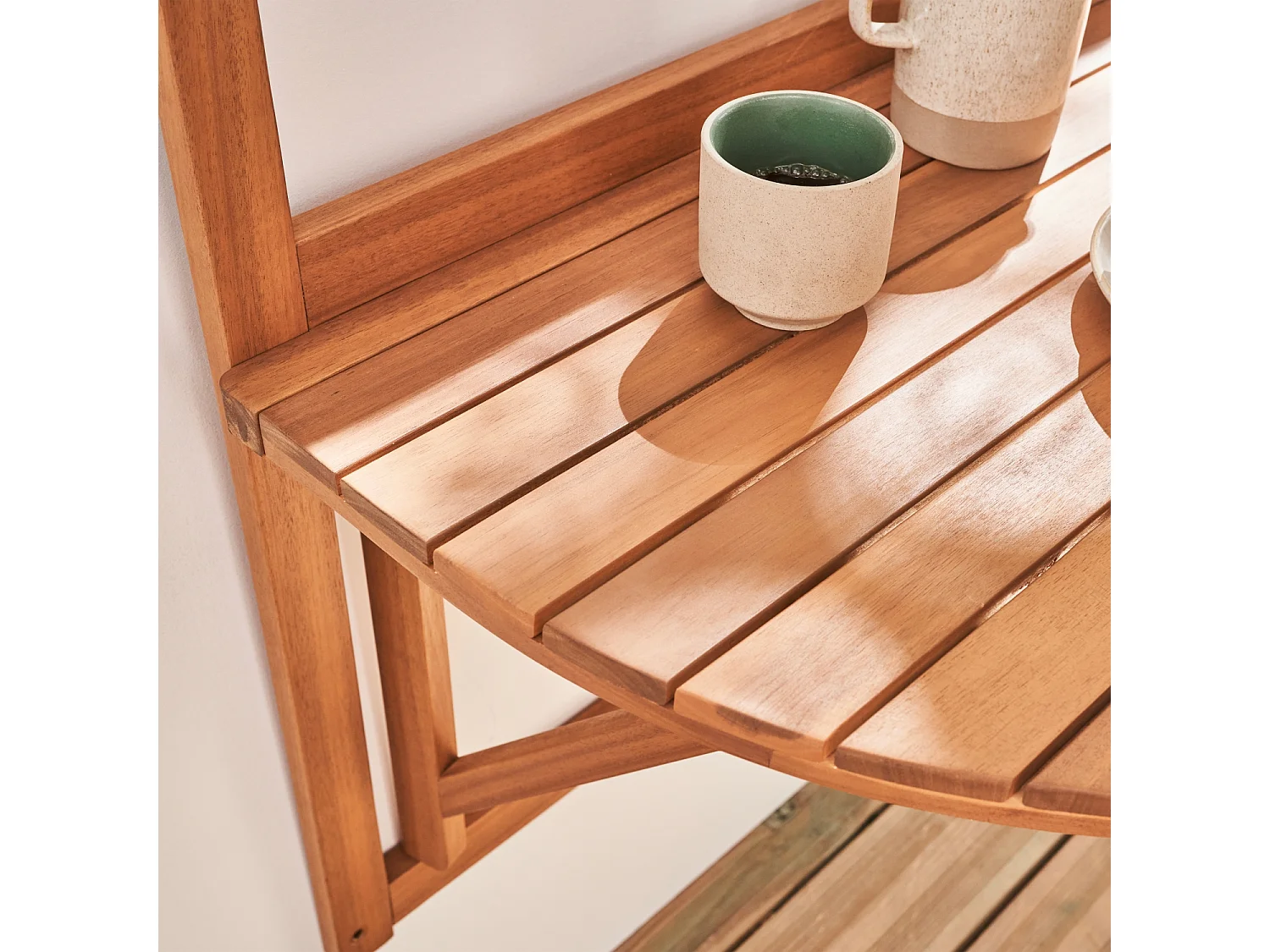 Tavolino in legno, semirotondo, pieghevole, 70cm, marrone naturale