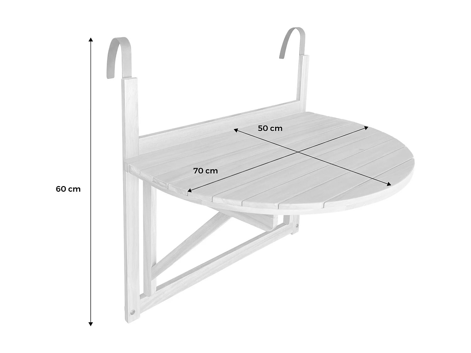 Tavolino in legno, semirotondo, pieghevole, 70cm, marrone naturale