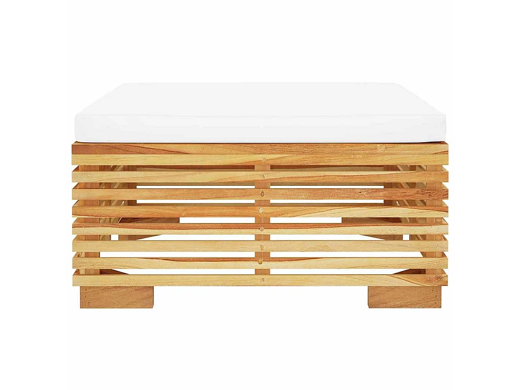 Poggiapiedi da Giardino con Cuscino Crema Legno Massello Teak