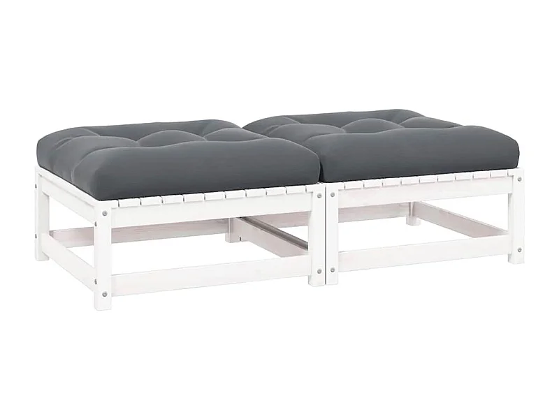 Repose-pieds de jardin avec coussins lot de 2 Blanc Bois de pin