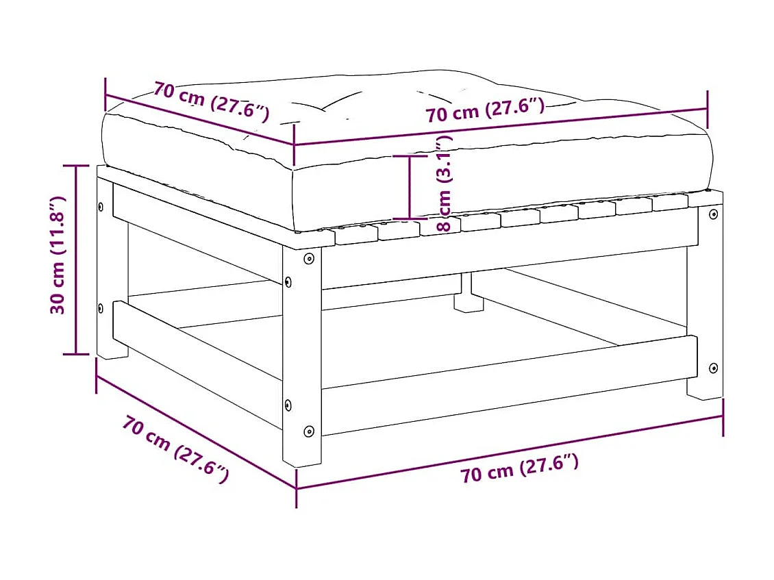 Repose-pieds de jardin avec coussins lot de 2 Blanc Bois de pin
