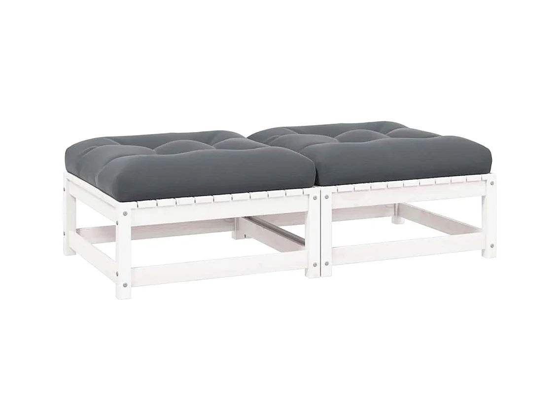 Repose-pieds de jardin avec coussins lot de 2 Blanc Bois de pin