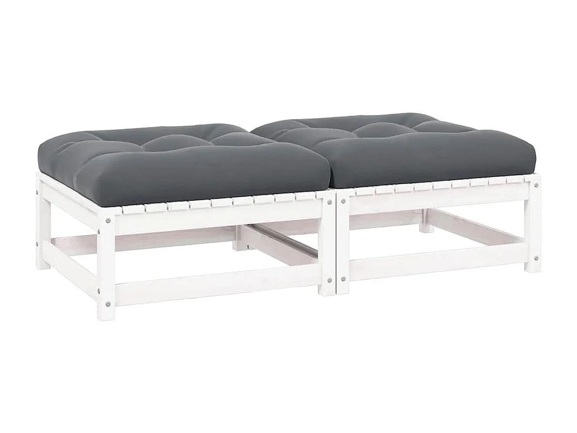 Garten-Fußhocker mit Kissen 2 Stk. Weiß Massivholz Kiefer