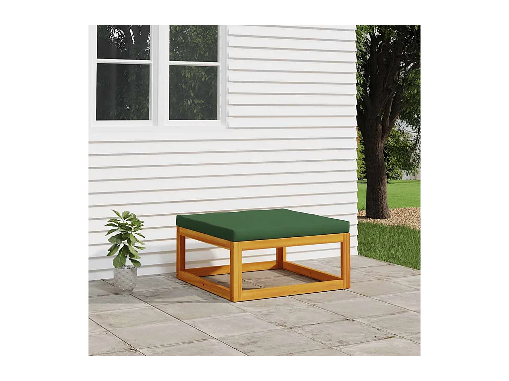 Repose-pied de jardin avec coussin verts bois massif d'acacia