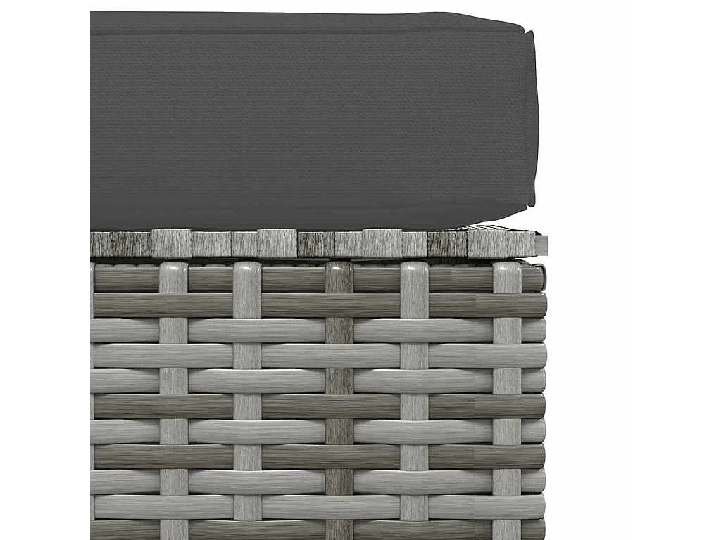 Garten-Fußhocker mit Kissen Grau 70x70x30 cm Poly Rattan