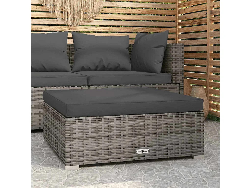 Repose-pied de jardin et coussin Gris 70x70x30cm Résine tressée