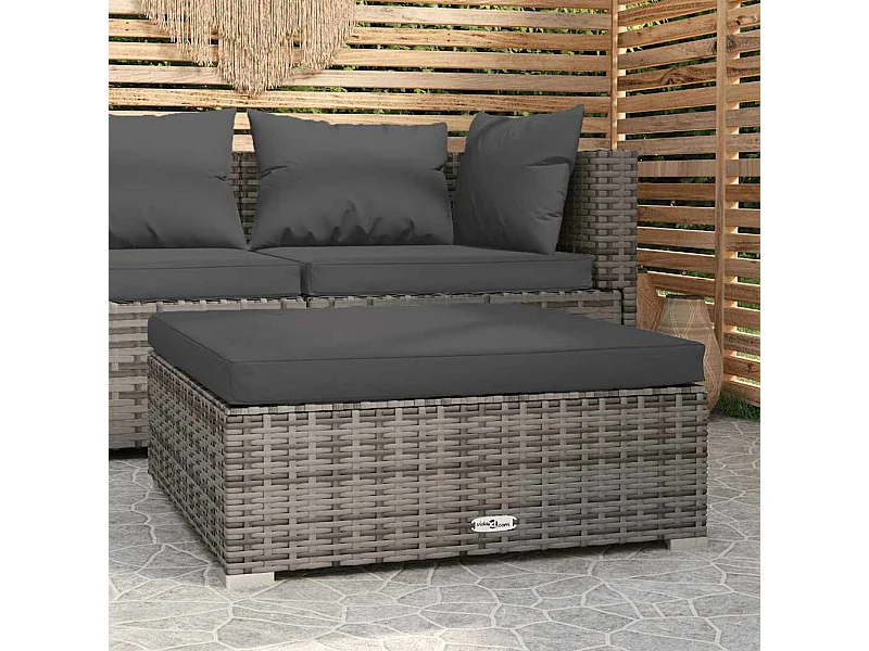 Repose-pied de jardin et coussin Gris 70x70x30cm Résine tressée