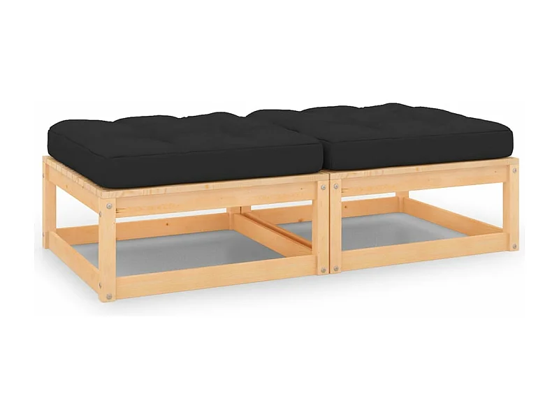 Apoio de pés p/ jardim c/ almofadões 2 pcs pinho maciço