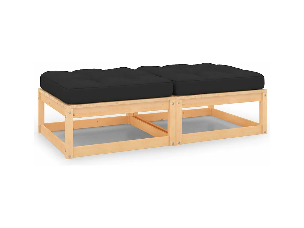 Poggiapiedi da Giardino con Cuscini 2 pz Legno Massello di Pino