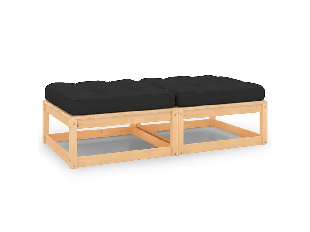 Poggiapiedi da Giardino con Cuscini 2 pz Legno Massello di Pino