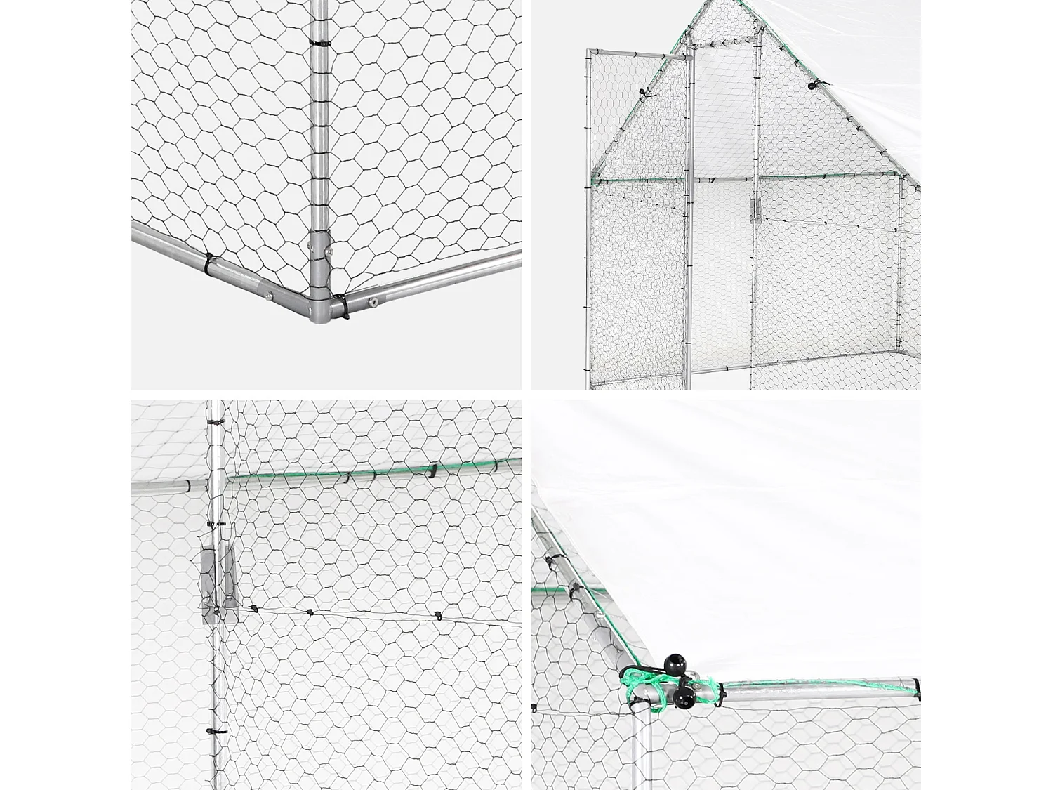 Enclos pour poulailler et volière 24m² acier galvanisé gris et vert. plusieurs dimensions - Babette