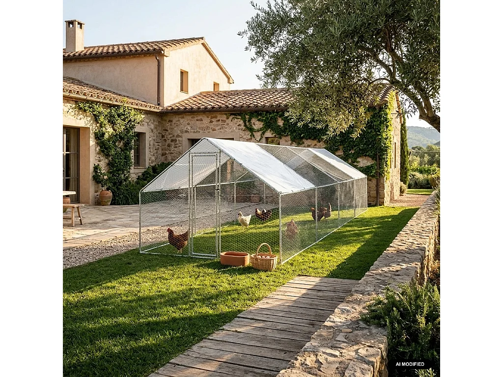 Enclos pour poulailler et volière 24m² acier galvanisé gris et vert. plusieurs dimensions - Babette