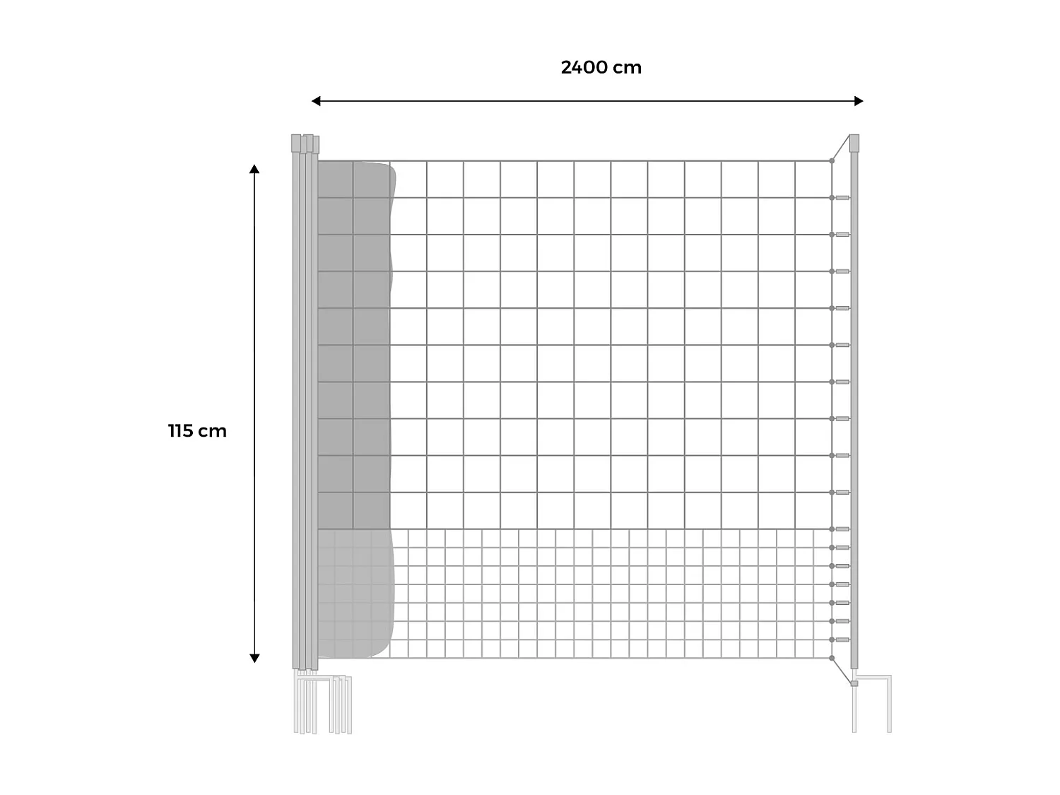 Kit filet  clôtures pour poules 24m avec 8 piquets double pointes. modulable. porte d'accès. sardines incluses