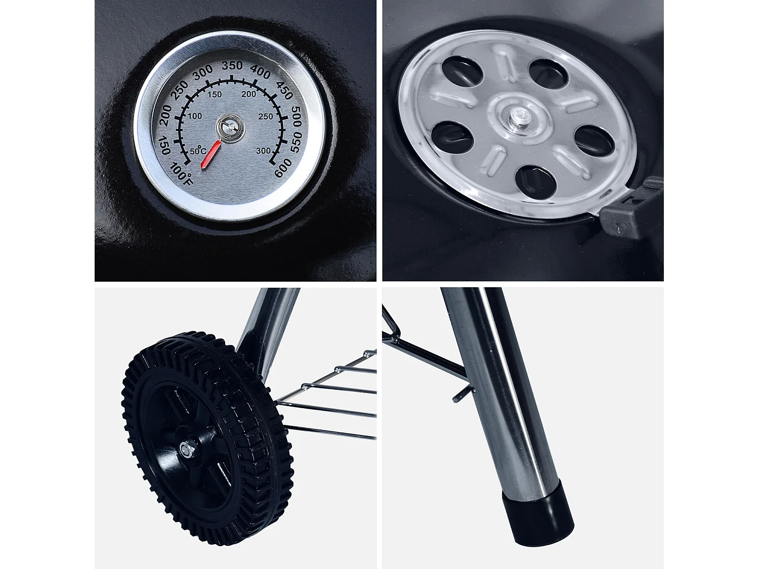 Barbacoa de carbón con maletín de utensilios negro