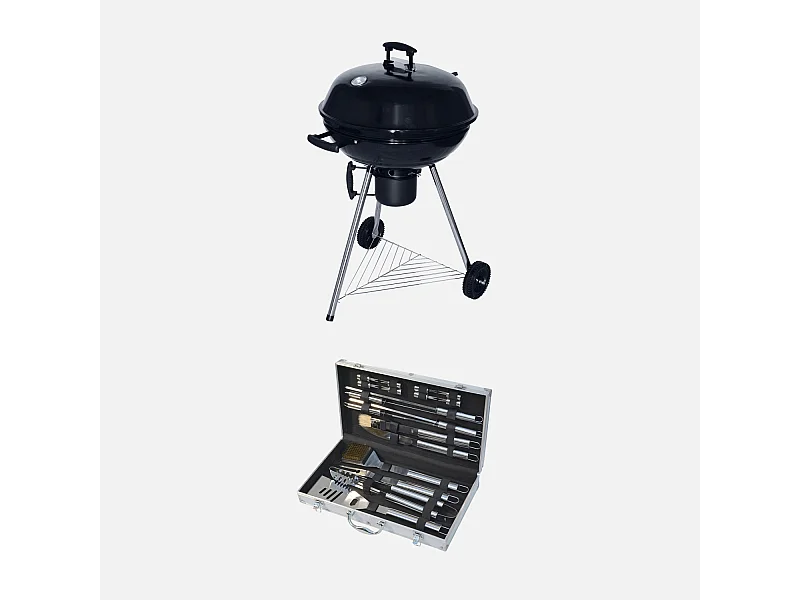 Barbecue charbon de bois Georges + mallette d'ustensiles 18 accessoires