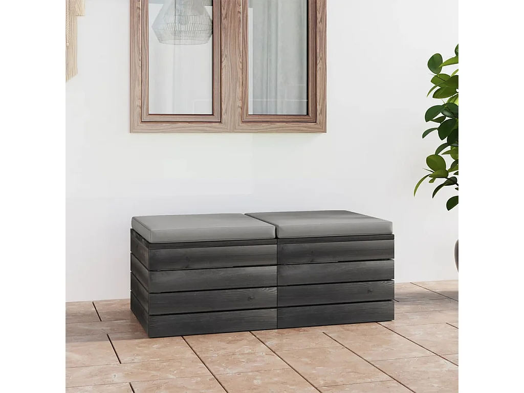 Repose-pieds palette de jardin 2 pcs avec coussins Bois de pin