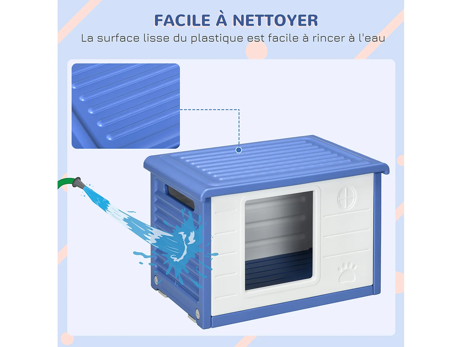 Niche pour chien design - dim. 60L x 42l x 40Hcm - PE bleu blanc