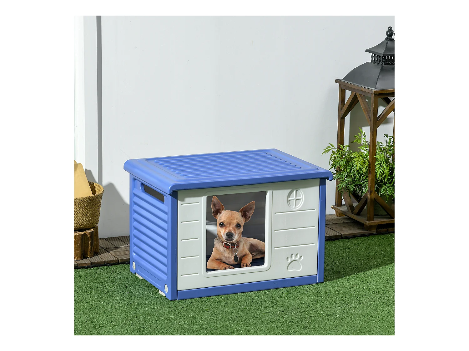 Niche pour chien design - dim. 60L x 42l x 40Hcm - PE bleu blanc
