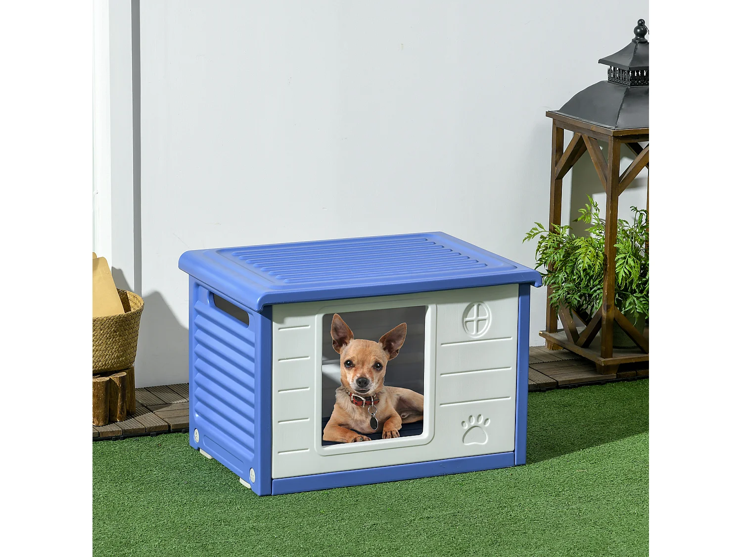 Niche pour chien design - dim. 60L x 42l x 40Hcm - PE bleu blanc