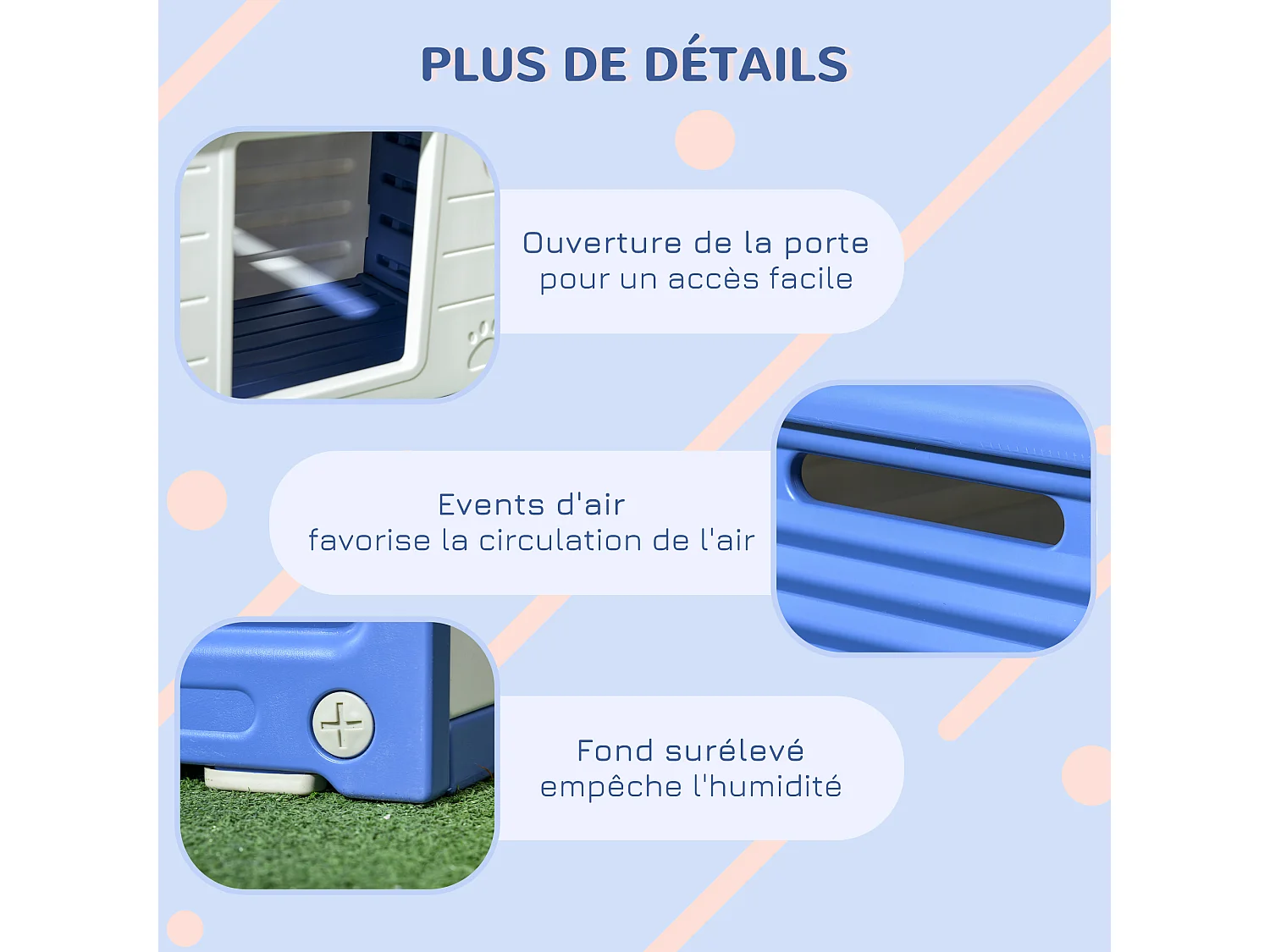 Niche pour chien design - dim. 60L x 42l x 40Hcm - PE bleu blanc