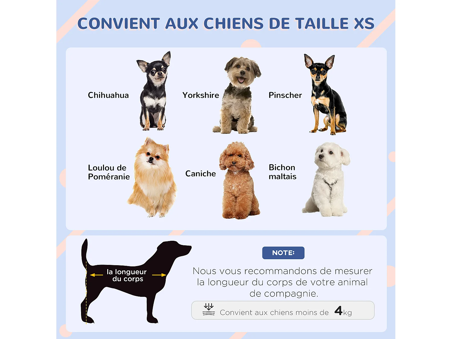 Niche pour chien design - dim. 60L x 42l x 40Hcm - PE bleu blanc