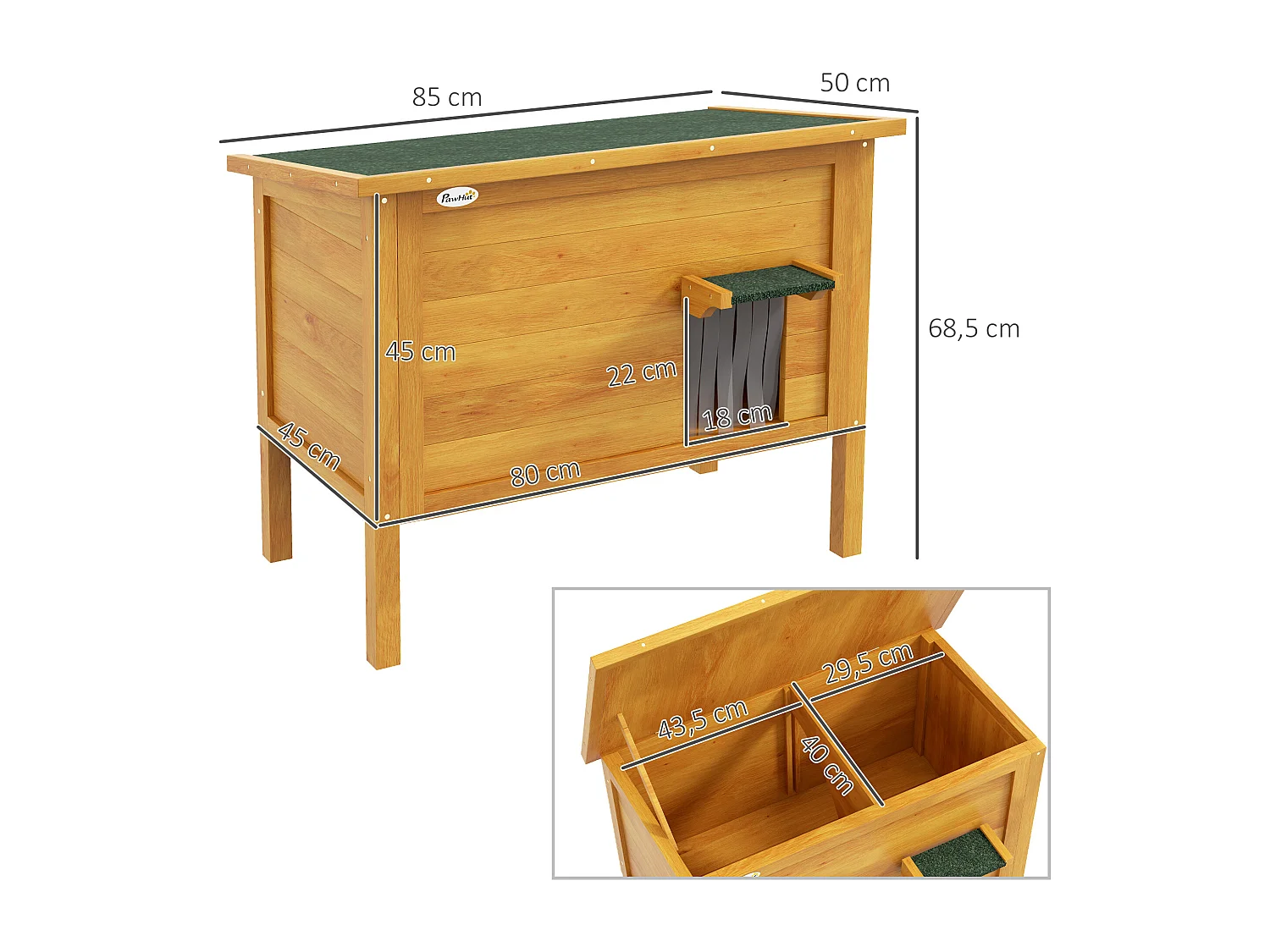 Maison lodge sur pied - niche villa chat - toit ouvrant bitumé, porte extérieure/intérieure - bois sapin pré-huilé