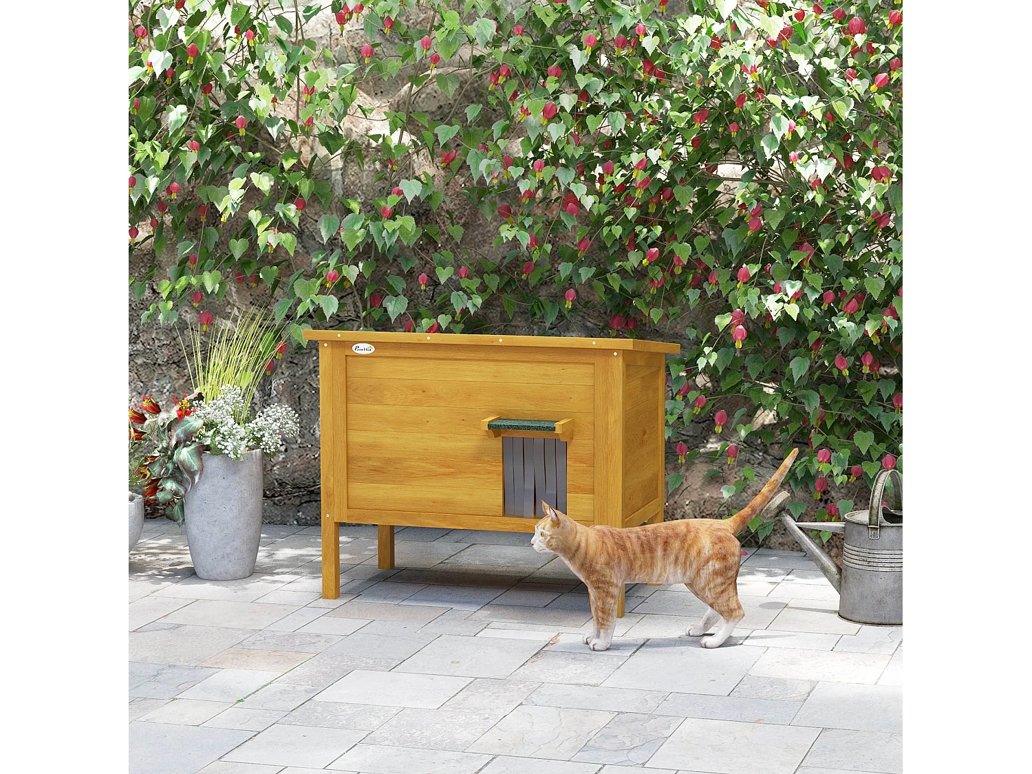Maison lodge sur pied - niche villa chat - toit ouvrant bitumé, porte extérieure/intérieure - bois sapin pré-huilé
