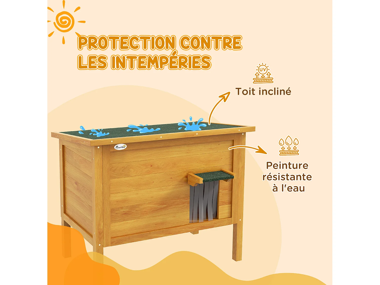 Maison lodge sur pied - niche villa chat - toit ouvrant bitumé, porte extérieure/intérieure - bois sapin pré-huilé