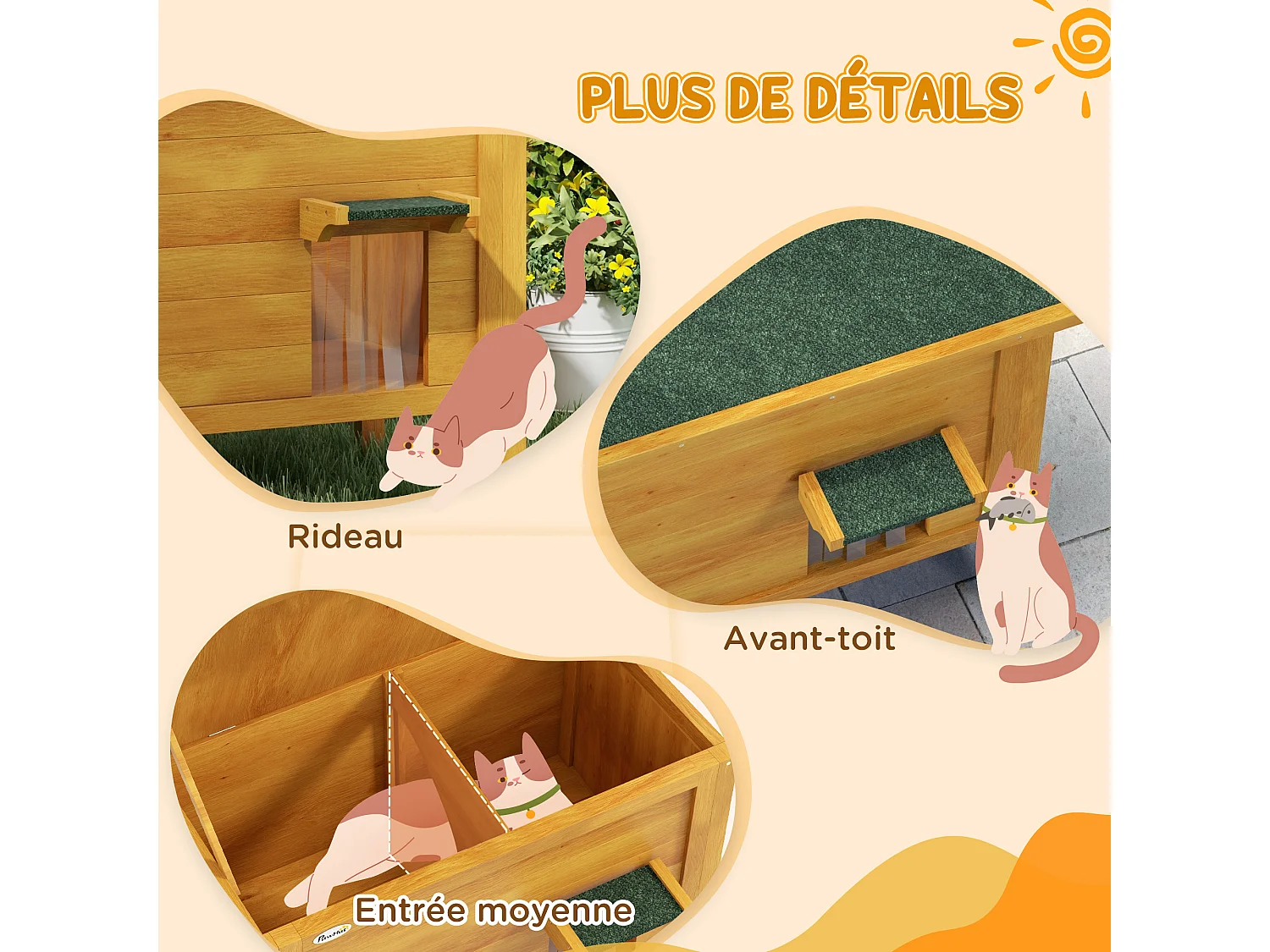 Maison lodge sur pied - niche villa chat - toit ouvrant bitumé, porte extérieure/intérieure - bois sapin pré-huilé