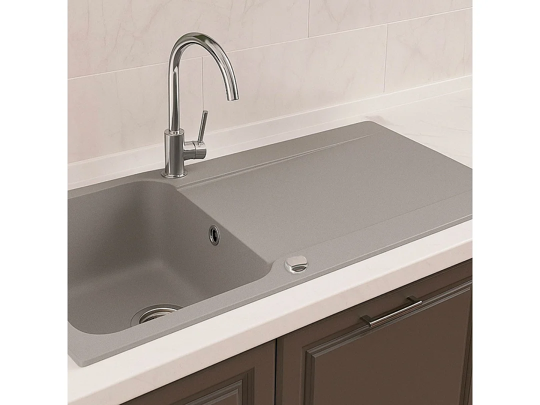 Lisse évier réversible 1 grande cuve 1 égouttoir en résine gris - Essebagno