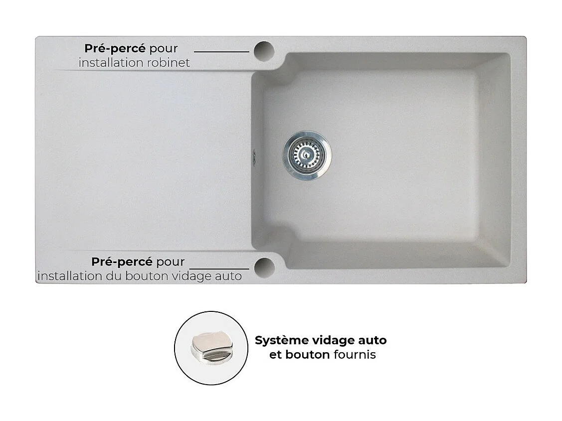 Lisse évier réversible 1 grande cuve 1 égouttoir en résine gris - Essebagno