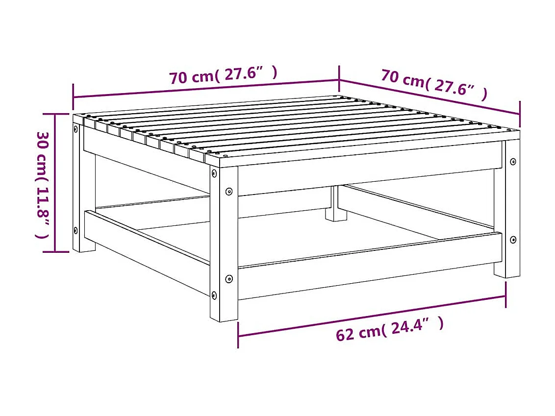Tuinvoetenbank 70x70x30 cm massief grenenhout