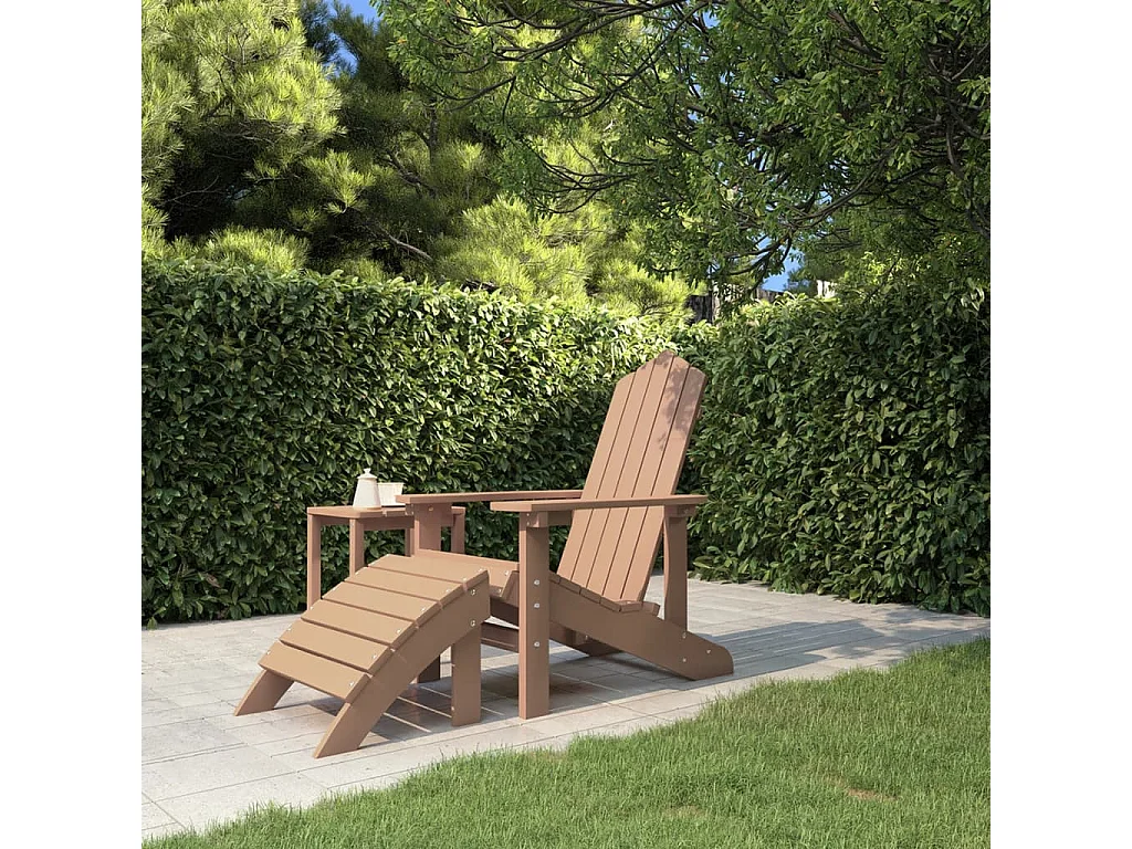 Cadeira de jardim Adirondack com apoio de pés PEAD castanho