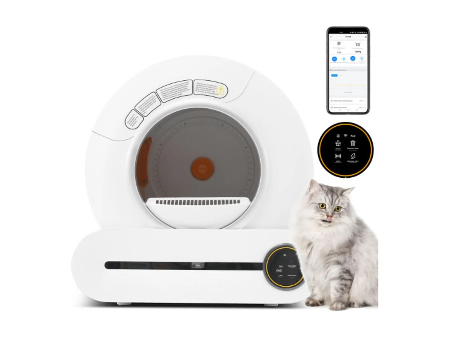 Caixa de areia autolimpante para gatos adaptativa de 65 L para vários gatos