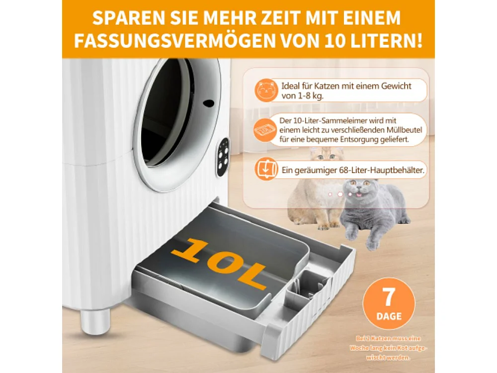 Intelligente Katzentoilette mit 68L Kapazität