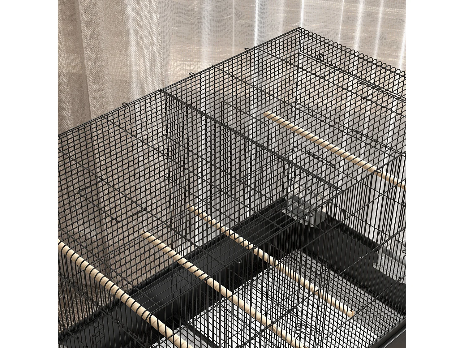 Grande cage oiseaux - cage perroquet - grande volière sur roulettes - étagère, plateaux coulissants, accessoires - noir