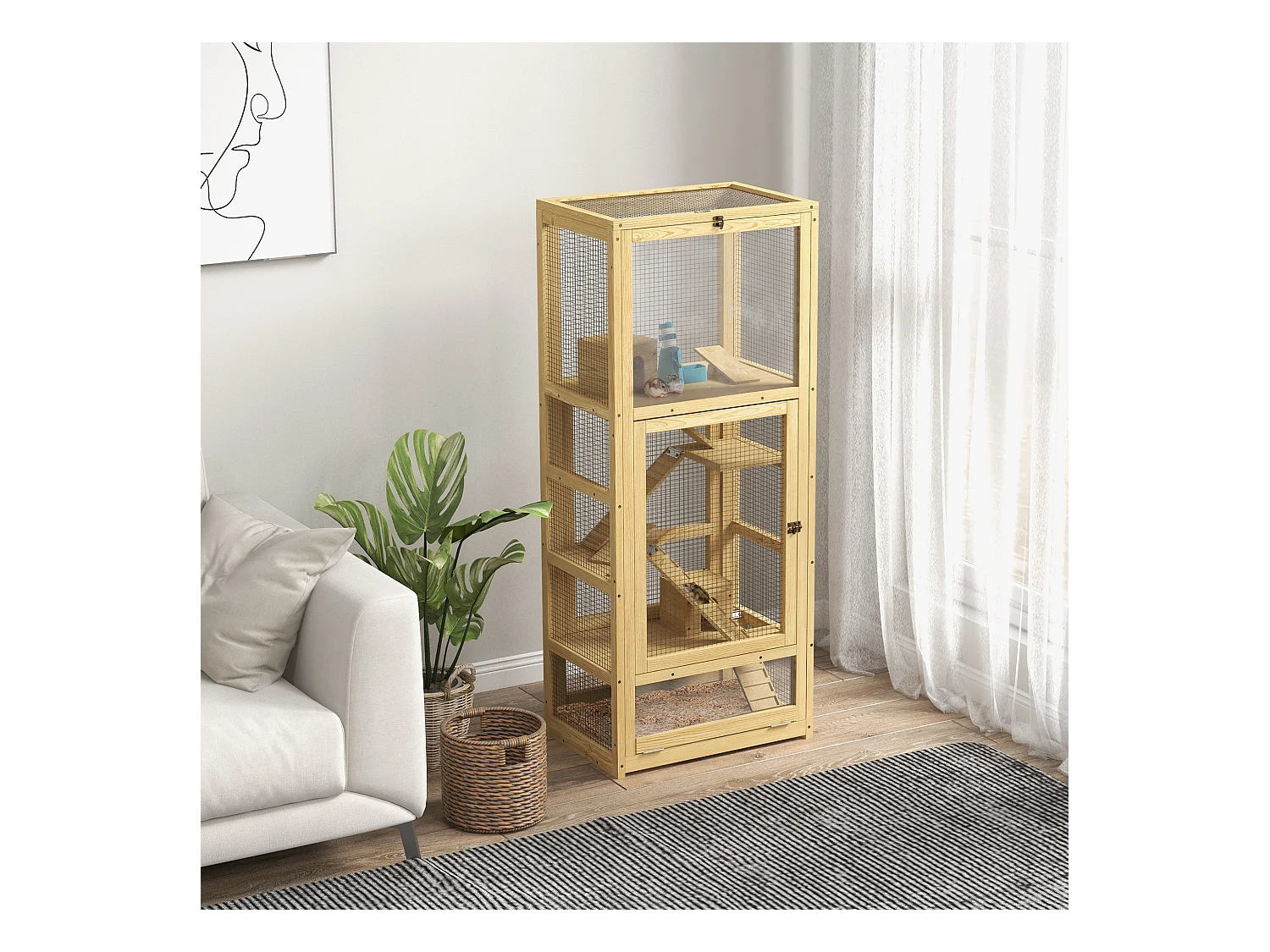Cage pour rongeurs petits animaux en bois 5 niveaux - échelle, niche, balançoire, plateau amovible, abreuvoir