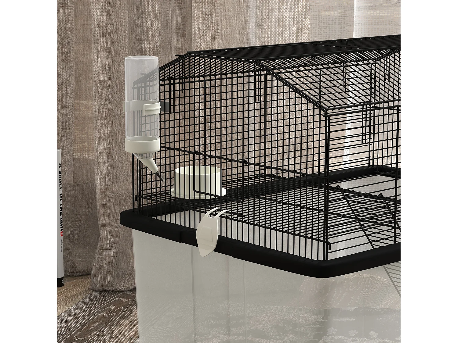 Cage rongeur hamster 2 étages - roulettes, plateforme, échelle, accessoires - PP transparent acier noir
