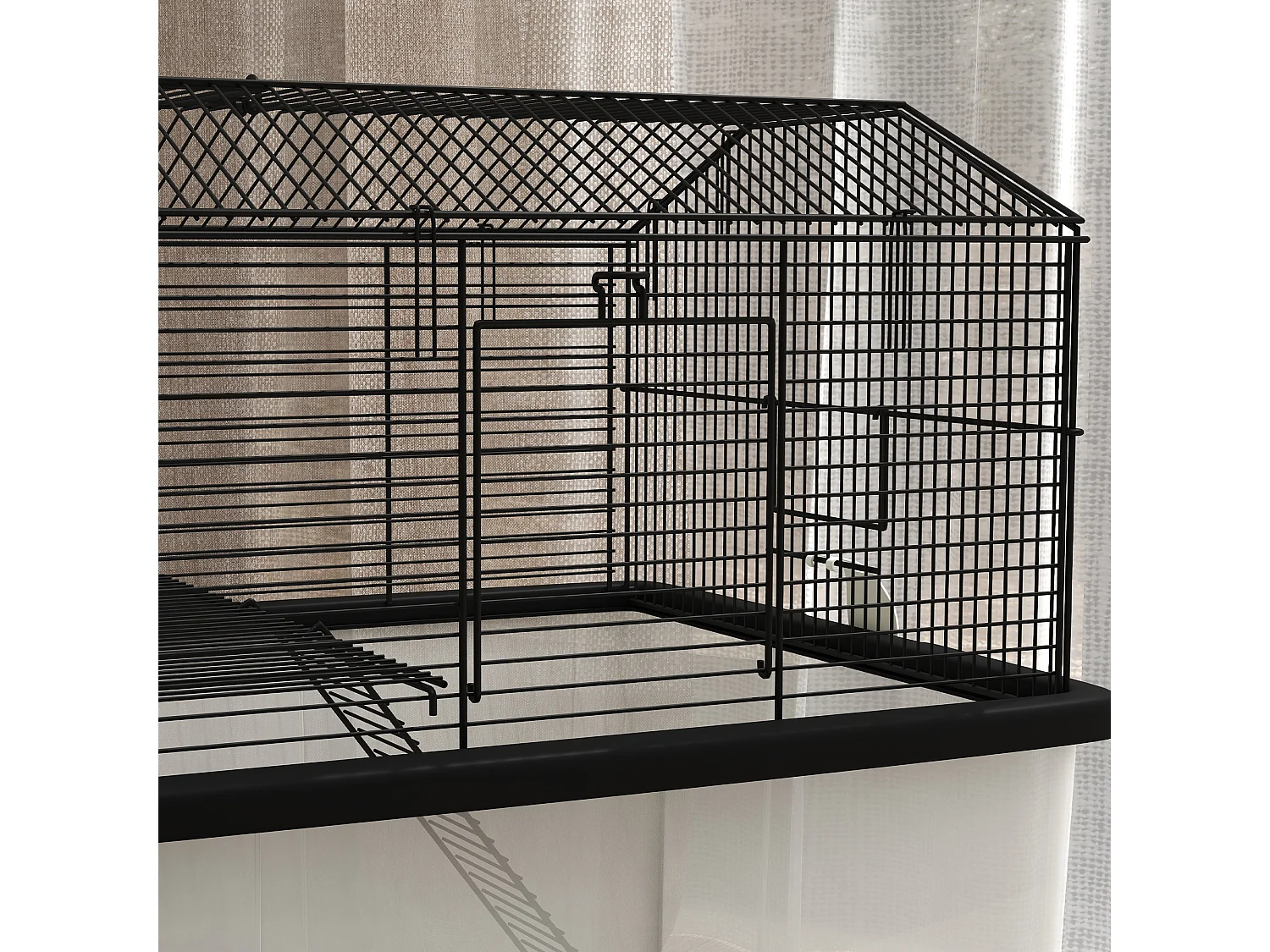 Cage rongeur hamster 2 étages - roulettes, plateforme, échelle, accessoires - PP transparent acier noir