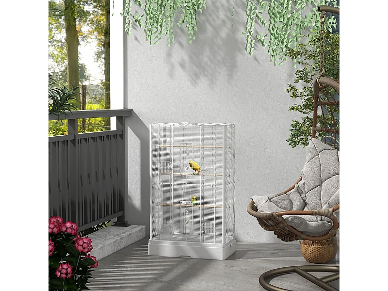 Cage à oiseaux volière avec portes perchoirs - 61 x 36,5 x 98 cm - blanc