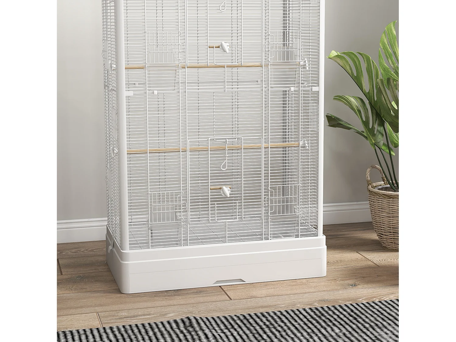 Cage à oiseaux volière avec portes perchoirs - 61 x 36,5 x 98 cm - blanc