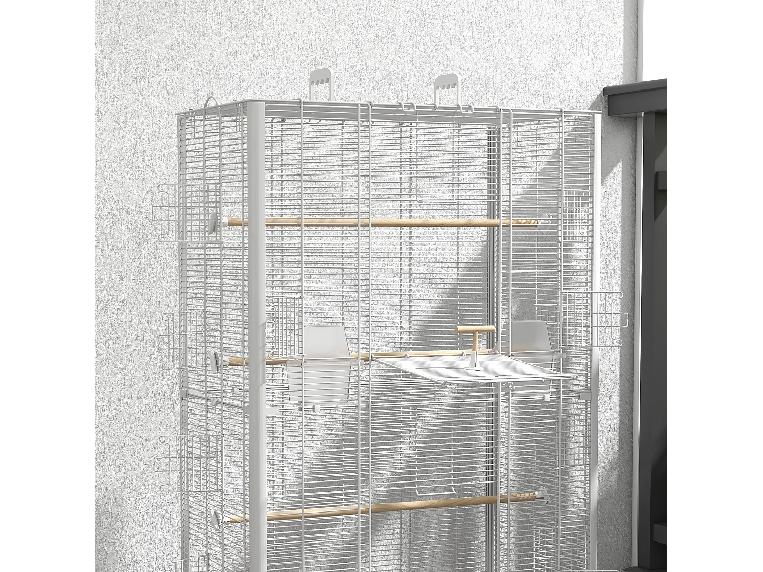 Cage à oiseaux volière avec portes perchoirs - 61 x 36,5 x 98 cm - blanc