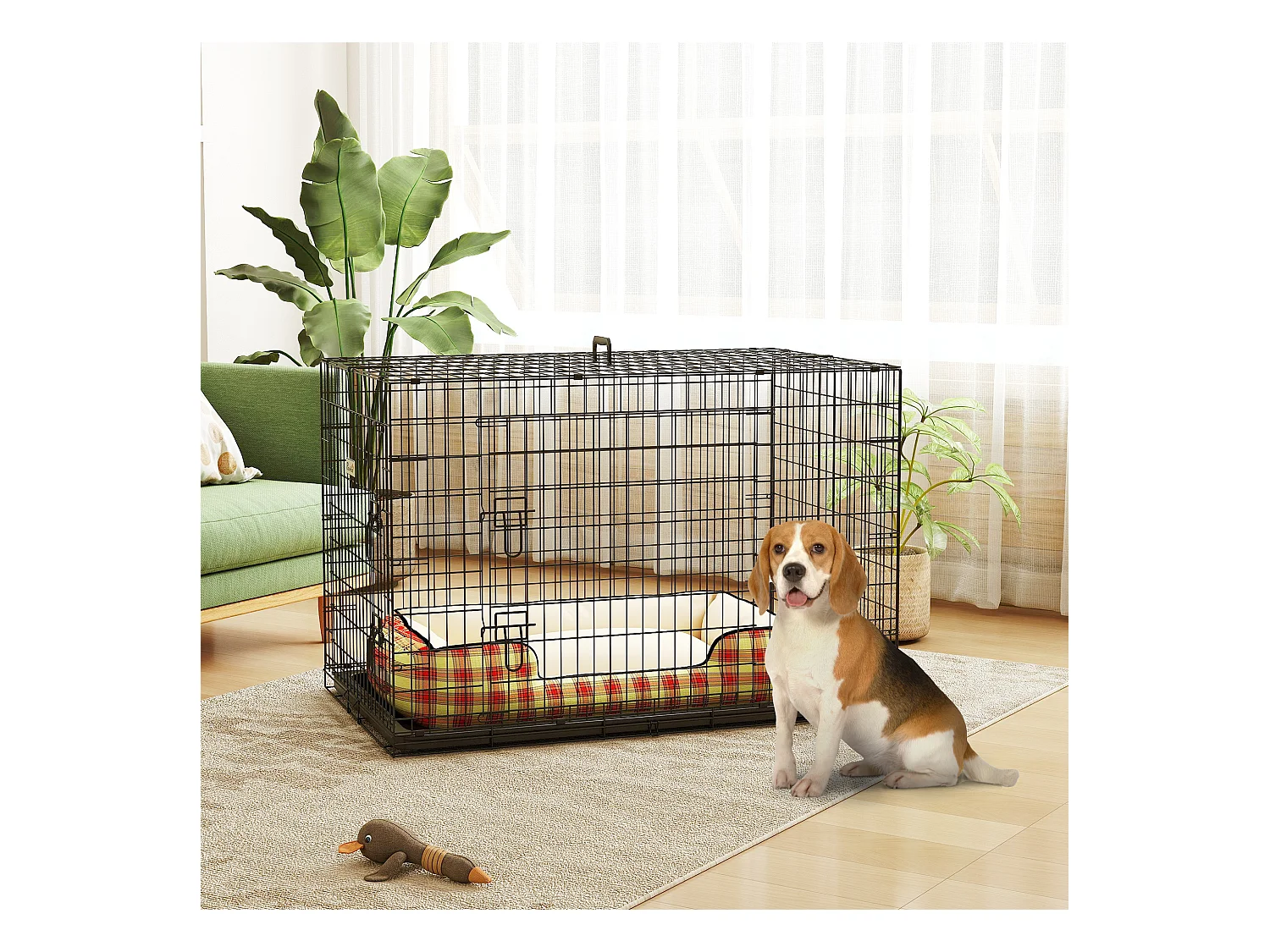 Cage caisse de transport pliante pour chien en métal noir 106 x 71 x 76 cm